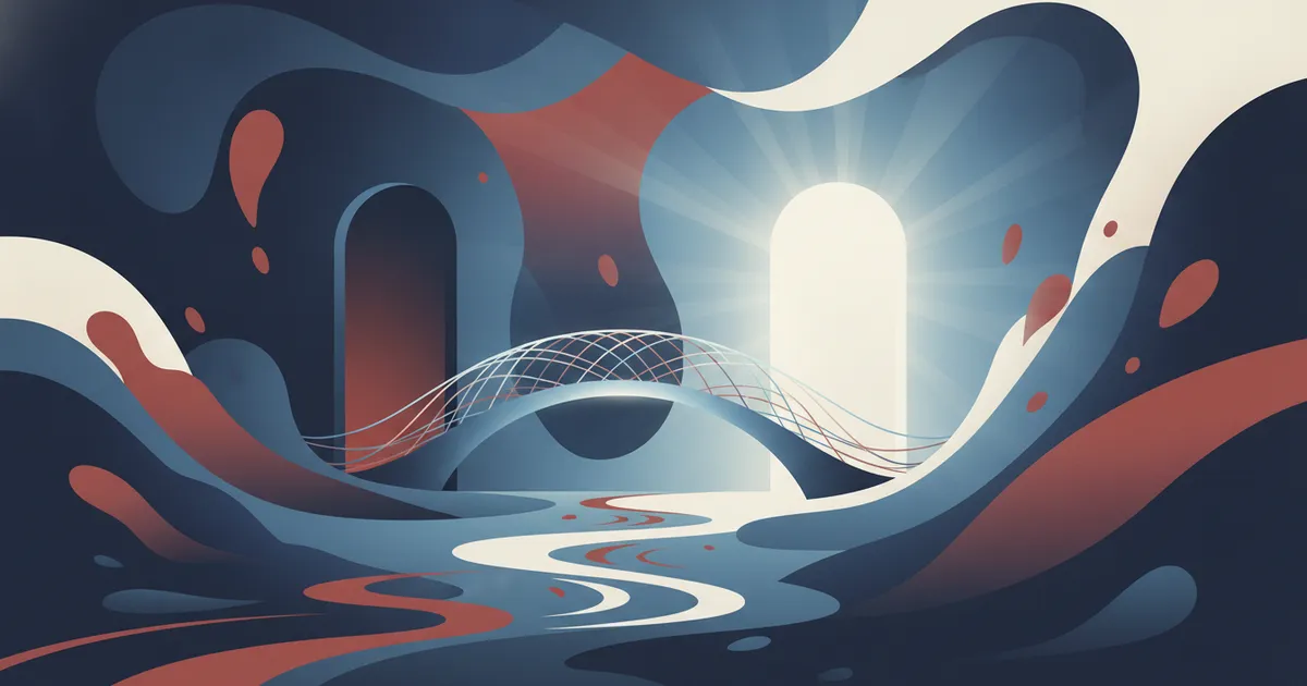 two doorways, one dim and one bright, joined by a bridge
